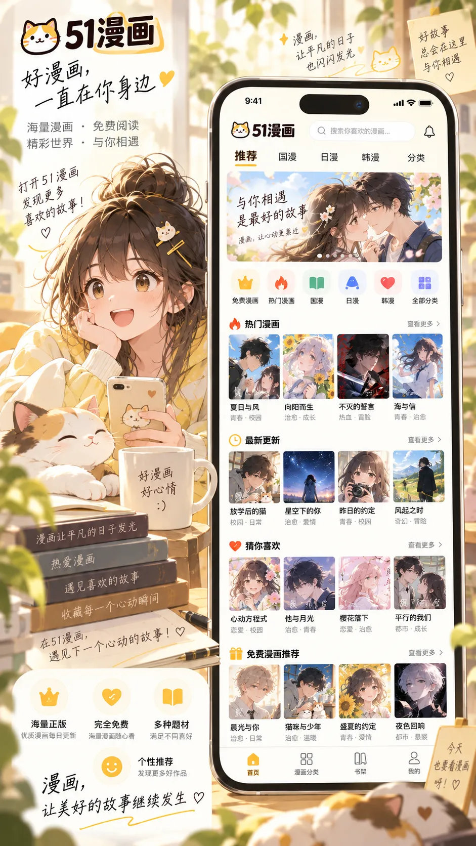 四点半便利店封面，51漫画 APP 首页推荐界面